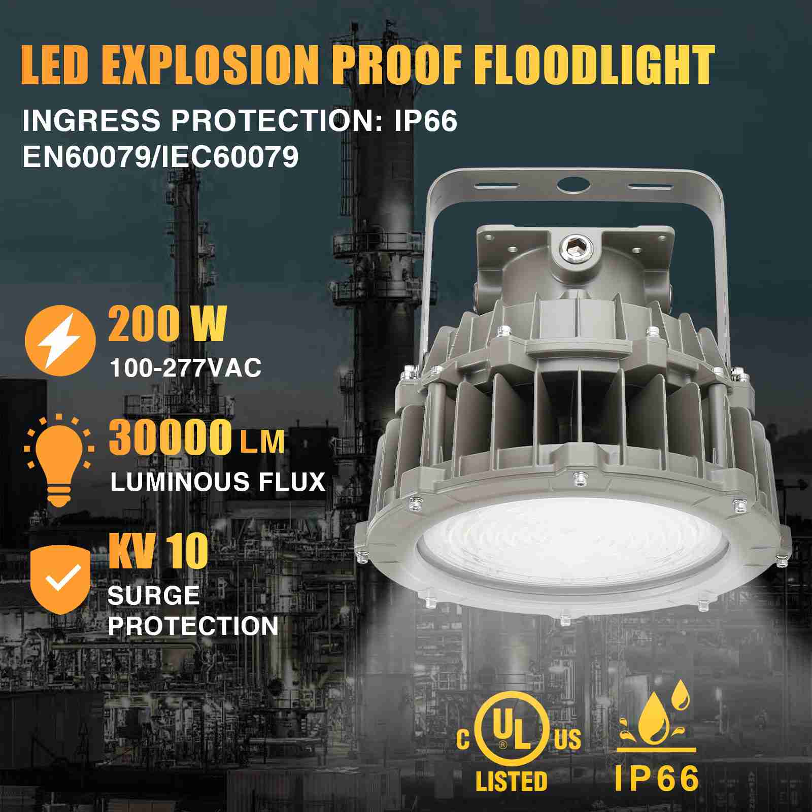 200w Led Explosion Proof Light Fixture 30000 Lumens Ac100 277v 5000k Ip66 C1d2 Etl Ul Listed13