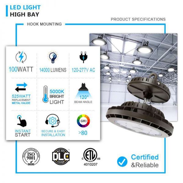 High Bay Ufo Led Lights 100w 14000lm 5000k With Ac347 480v4