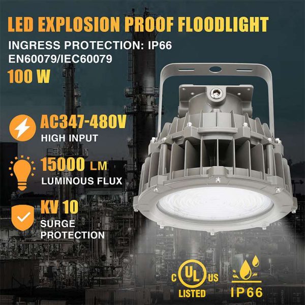 Led Explosion Proof Light Chemical Plant 100w 15000lm Ip66 5000k Ac347 480v C1d2 Etl Ul Listed5