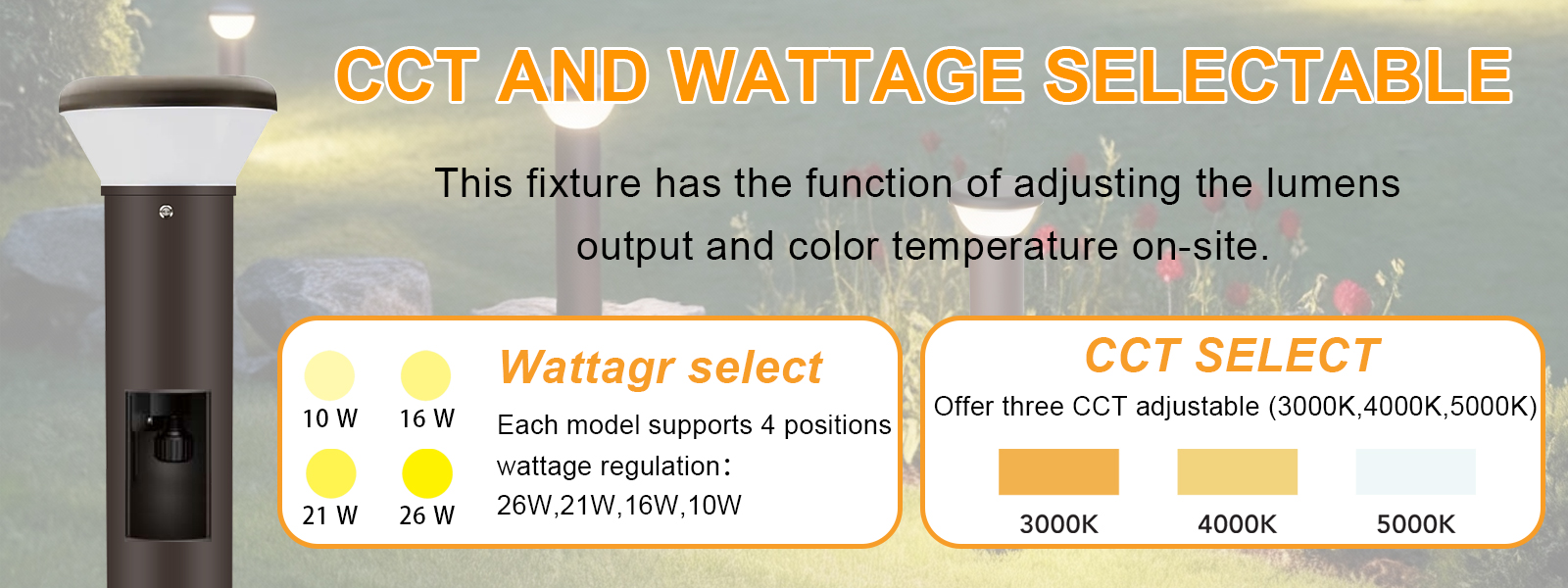 Led Bollard Lights 16w 26w Wattage And Cct Adjustable 3000k4000k5000k For Backyard (3)