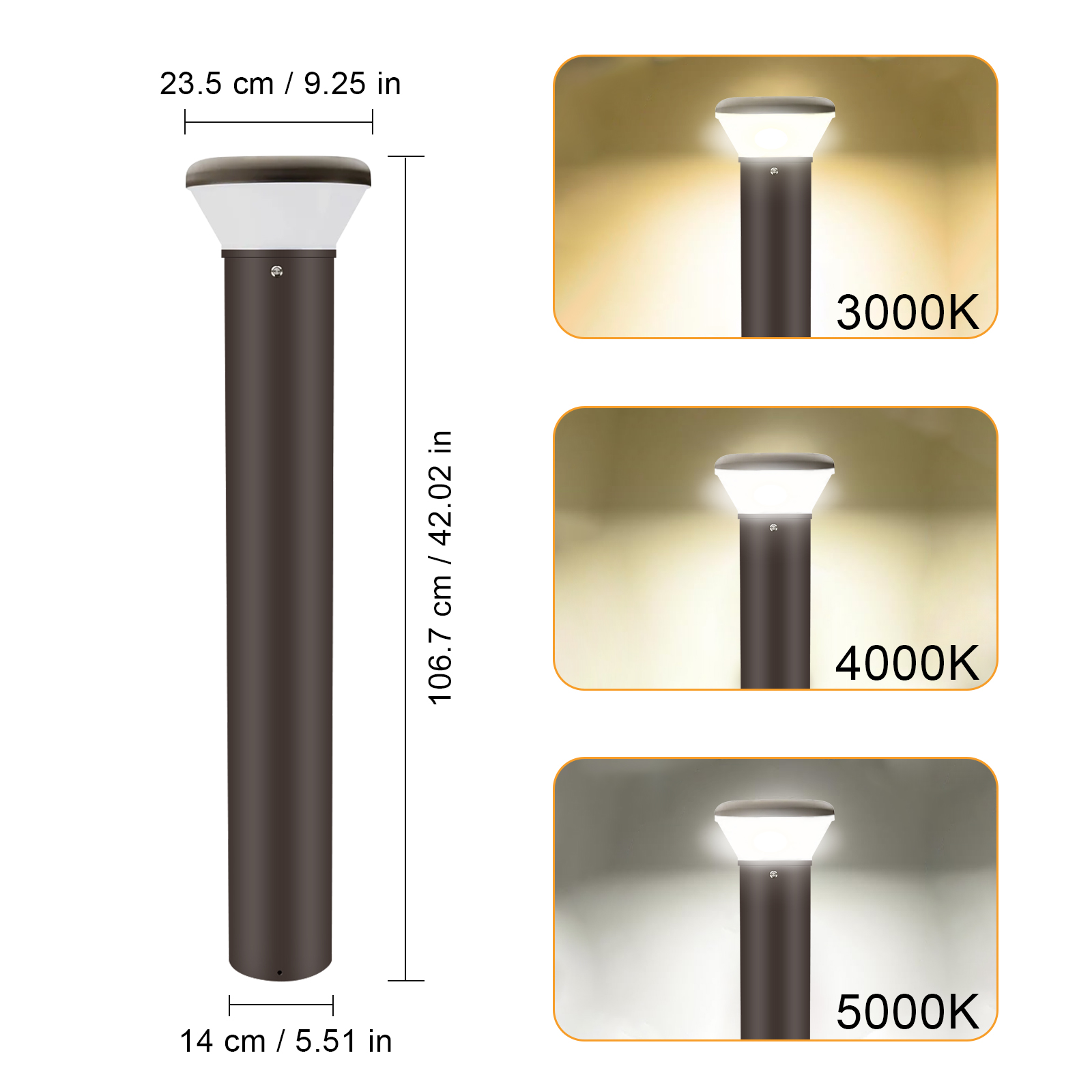 Led Bollard Lights 16w 26w Wattage And Cct Adjustable 3000k4000k5000k For Backyard (7)