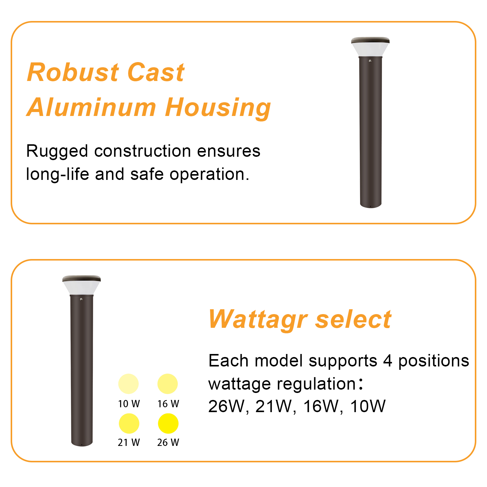 Led Bollard Lights 16w 26w Wattage And Cct Adjustable 3000k4000k5000k For Backyard (8)