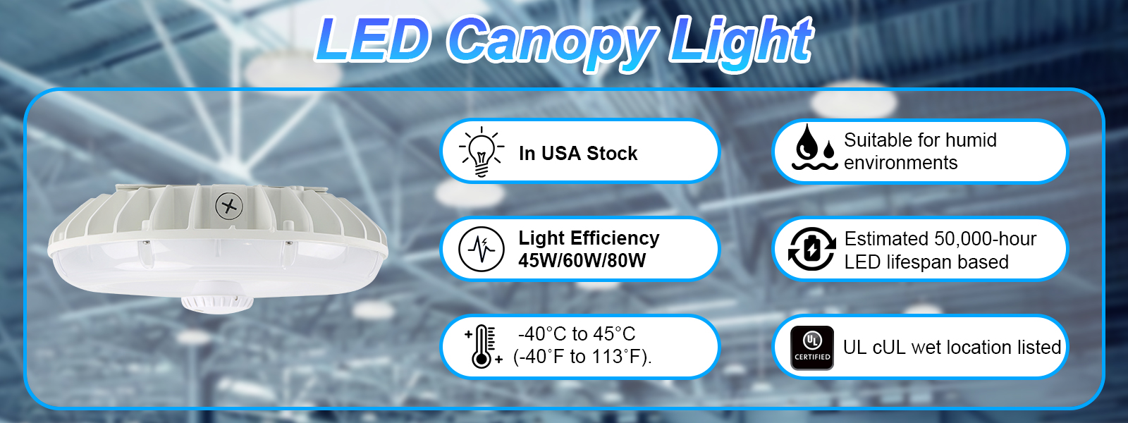 Led Canopy Lights 30w 45w 60w 90w Wattage 5000k 120 277vac With Motion Sensor For Gas Station (4)