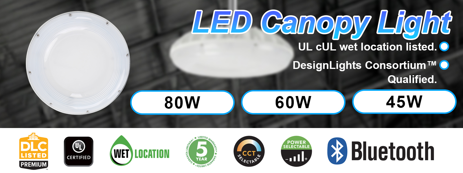 Led Canopy Lights 30w 45w 60w 90w Wattage 5000k 120 277vac With Motion Sensor For Gas Station (5)