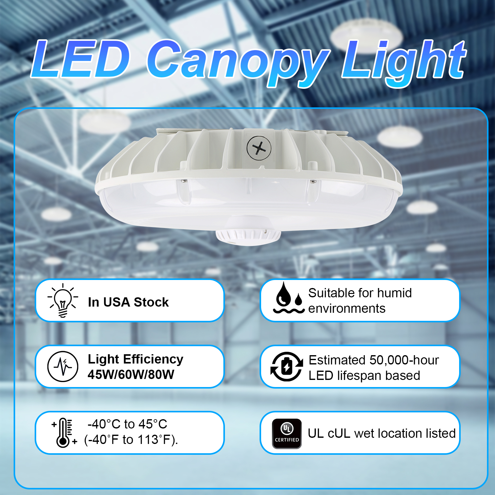Led Canopy Lights 45w 60w 80w Wattage 5000k 120 277vac With Motion Sensor For Gas Station (6)