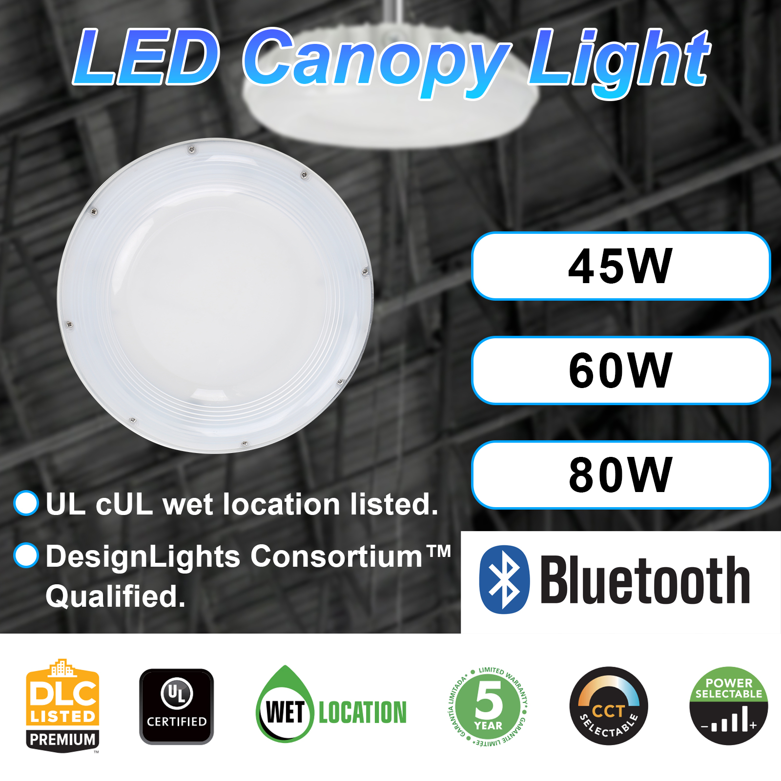 Led Canopy Lights 45w 60w 80w Wattage 5000k 120 277vac With Motion Sensor For Gas Station (7)