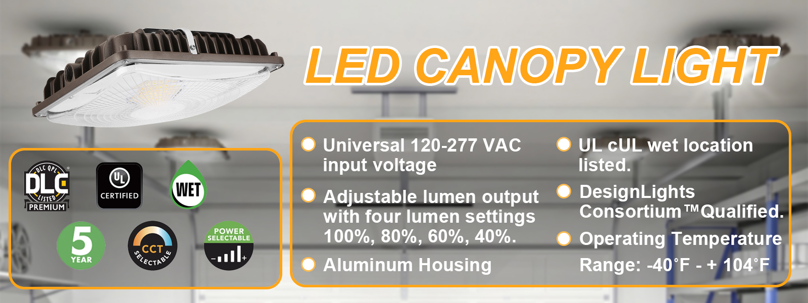 Led Canopy Lights 60w 110w Wattage And Cct Adjustable 120 277vac For Gas Station (7)