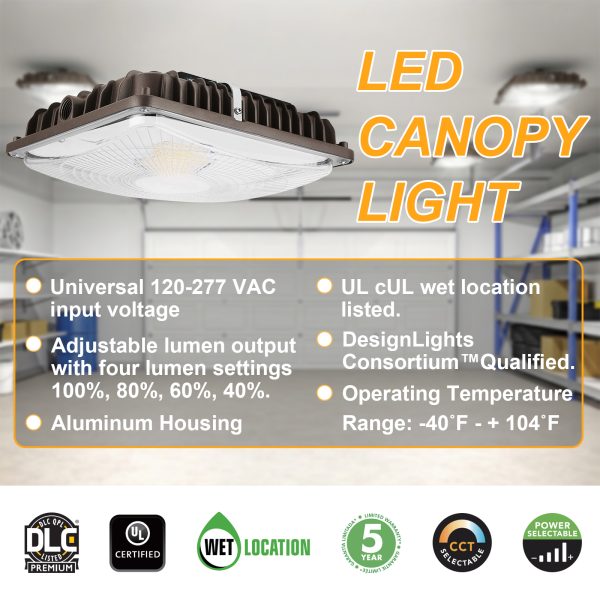 Led Canopy Lights 60w 110w Wattage And Cct Adjustable 120 277vac For Gas Station (8)
