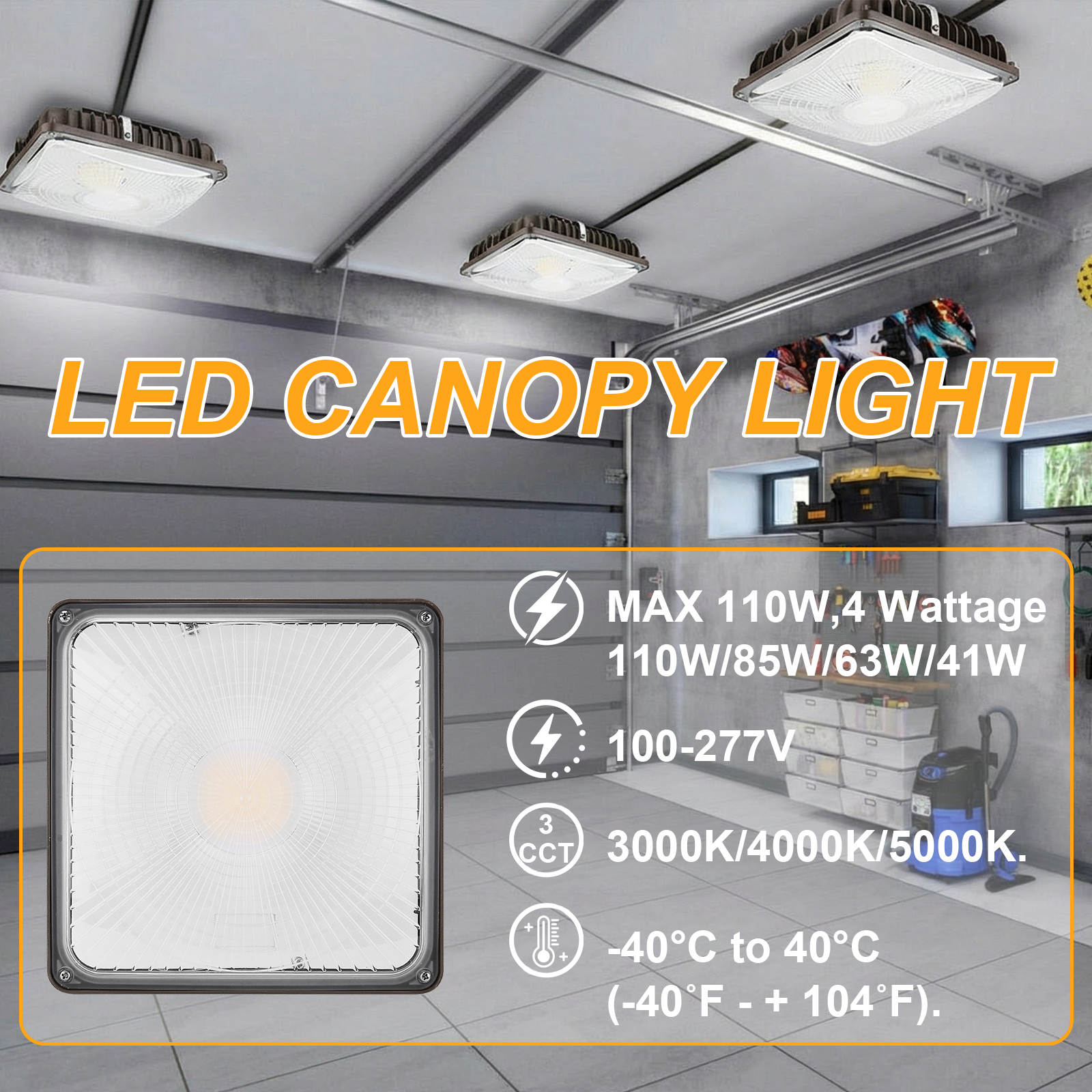 Led Canopy Lights 60w 110w Wattage And Cct Adjustable 120 277vac For Gas Station
