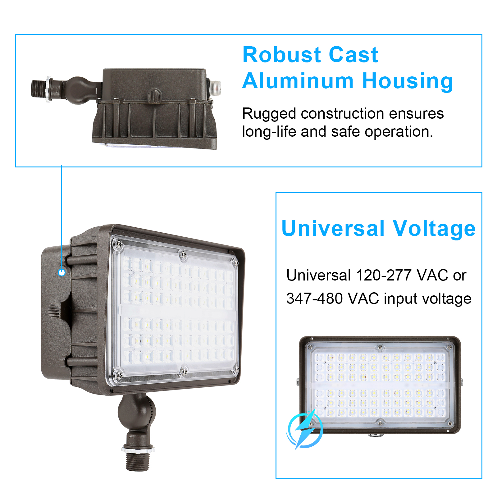 Led Flood Lights 120 277vac 347 480vac Voltage Ip65 Waterproof And Mounting Selectable For Courtyard (4)