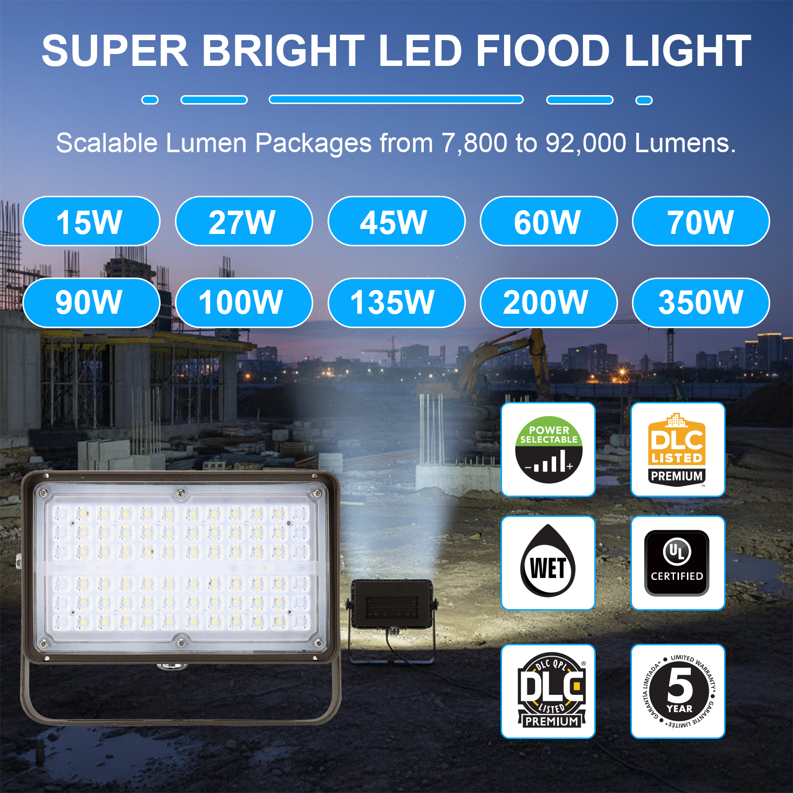Led Flood Lights 120 277vac 347 480vac Voltage Ip65 Waterproof And Mounting Selectable For Courtyard (8)