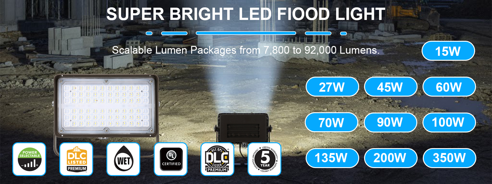 Led Flood Lights 120 277vac 347 480vac Voltage Ip65 Waterproof With Mount For Courtyard (8)