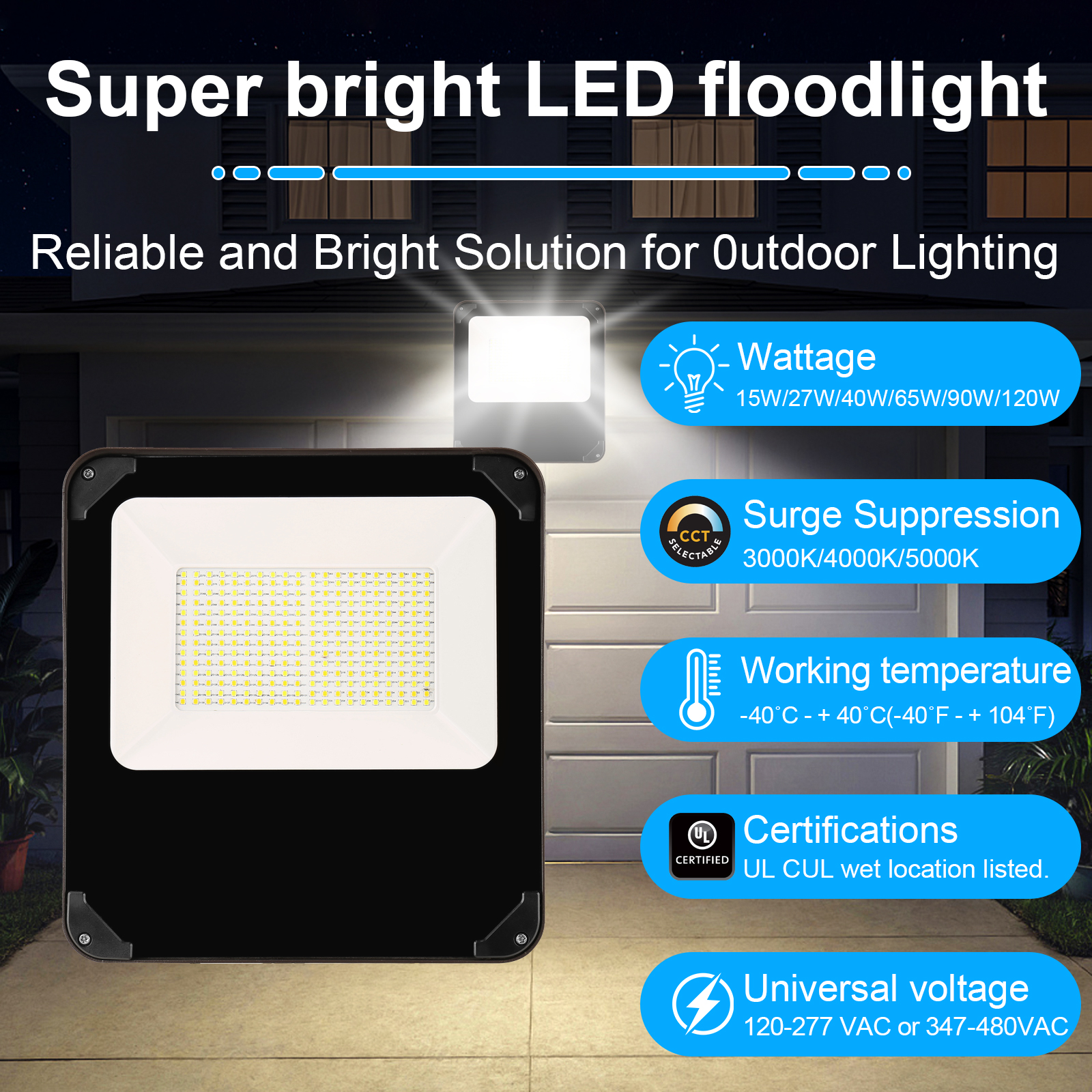 Led Flood Lights 120 277vac Voltage Ip65 Waterproof And Cct Adjustable 3000k4000k5000k With Photocell For Courtyard (6)
