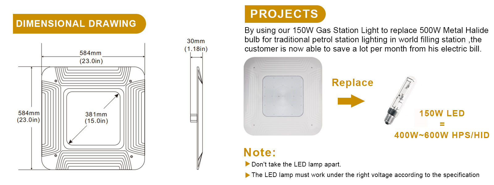 Led Gas Station Canopy Light 100 277vac 150w 5000k Ip65 With Etl Listed For Warehouse (1)