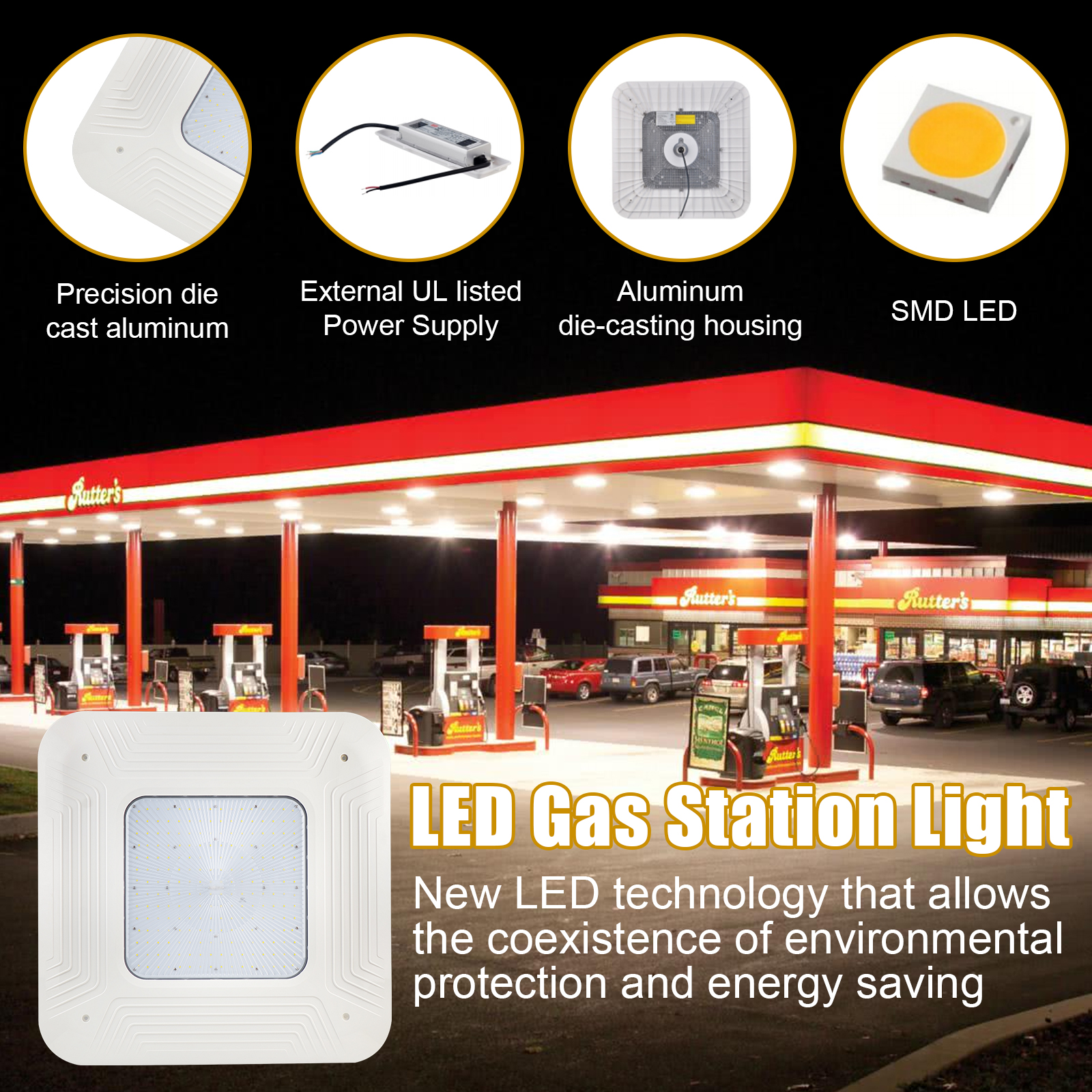 Led Gas Station Canopy Light 100 277vac 150w 5000k Ip65 With Etl Listed For Warehouse (4)