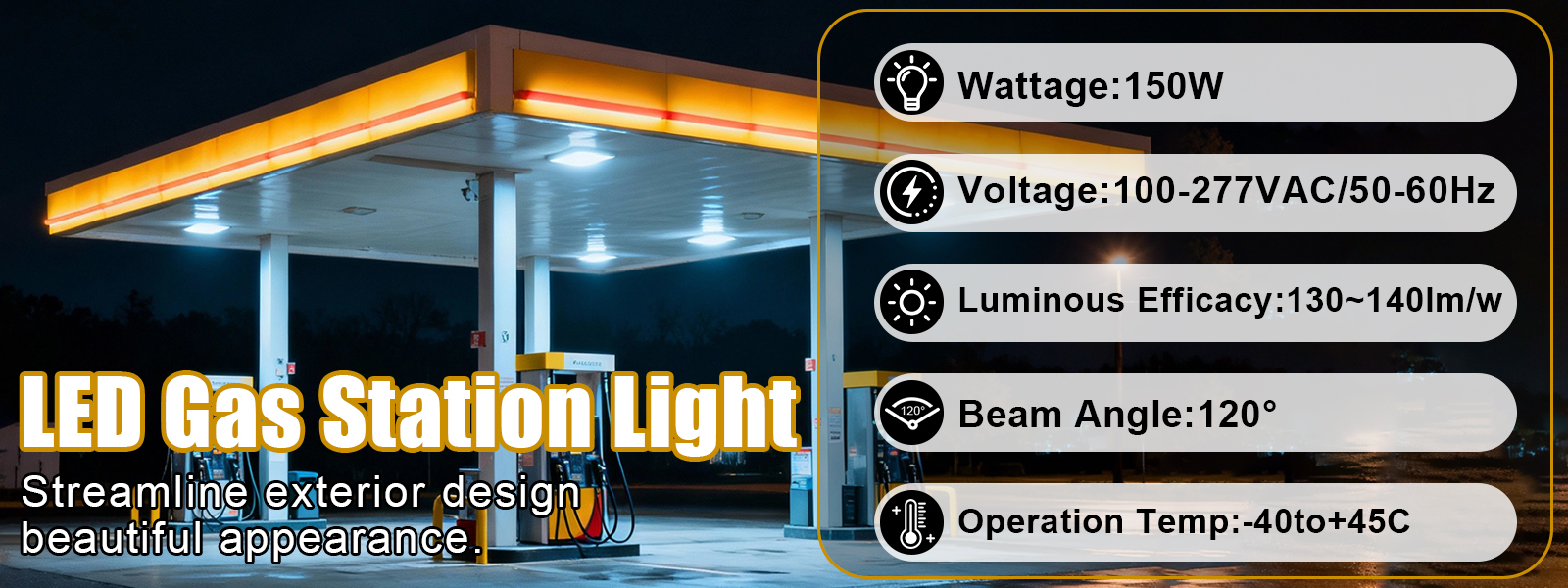 Led Gas Station Canopy Light 100 277vac 150w 5000k Ip65 With Etl Listed For Warehouse (6)