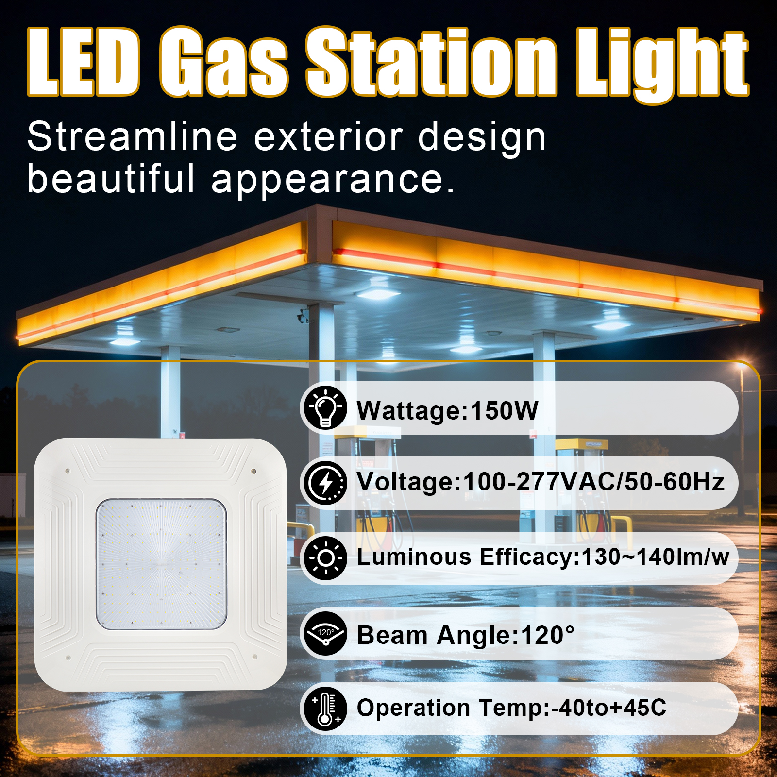 Led Gas Station Canopy Light 100 277vac 150w 5000k Ip65 With Etl Listed For Warehouse (7)