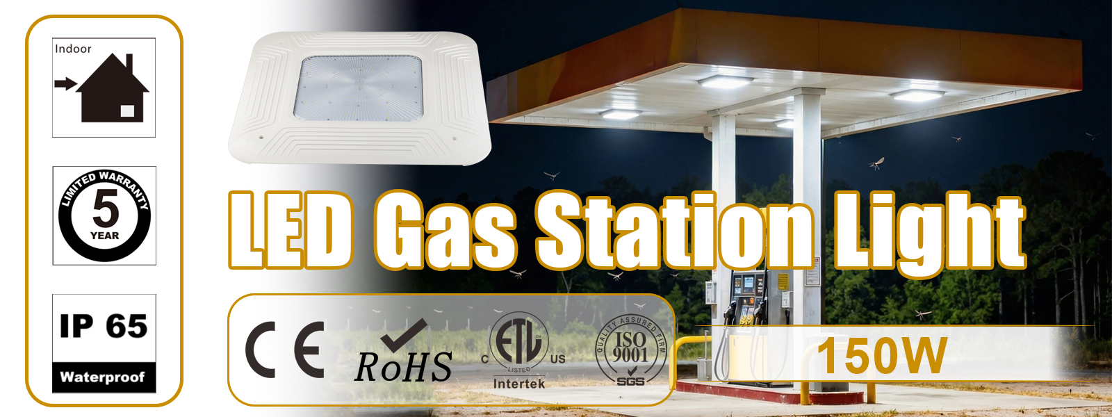 Led Gas Station Canopy Light 100 277vac 150w 5000k Ip65 With Etl Listed For Warehouse (7)