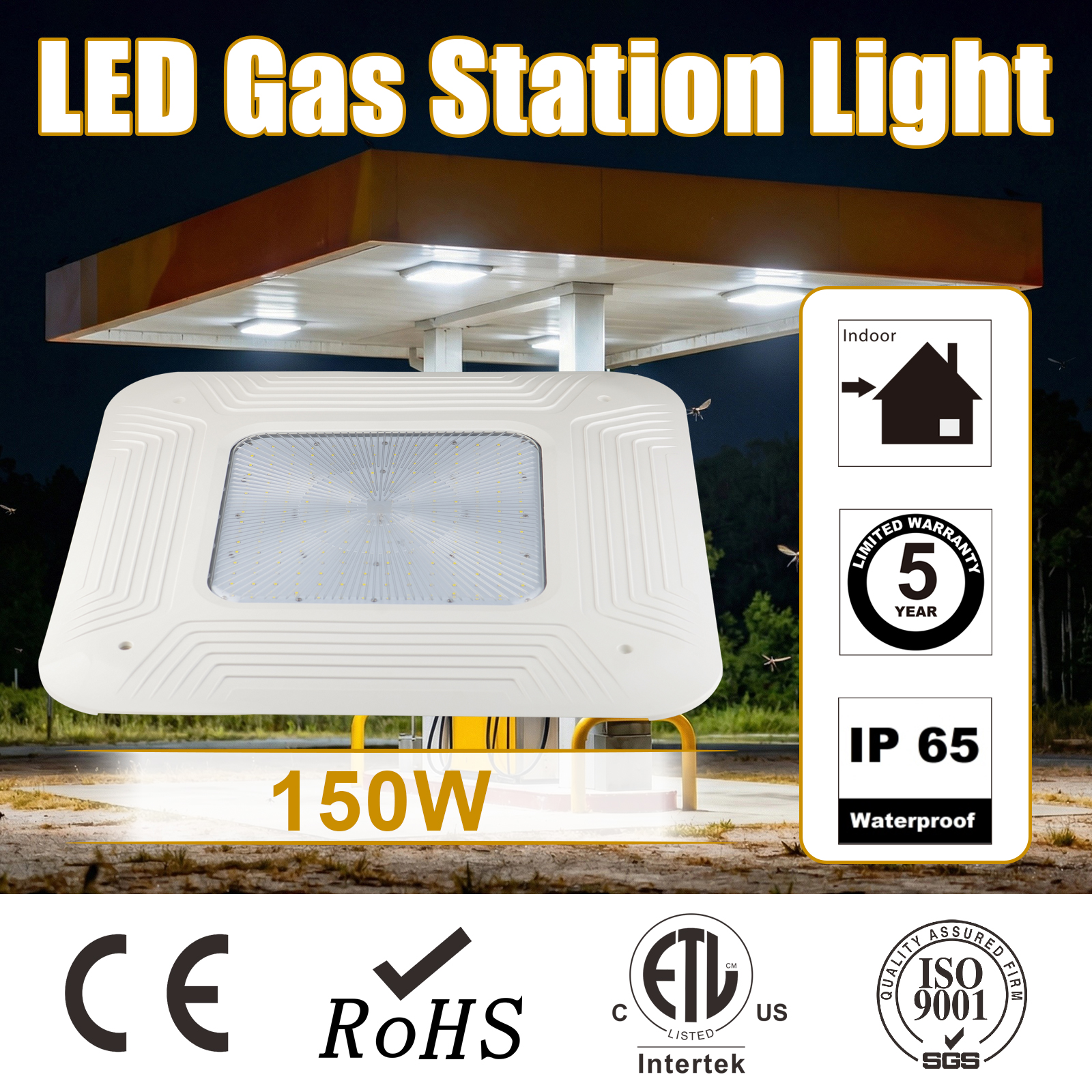 Led Gas Station Canopy Light 100 277vac 150w 5000k Ip65 With Etl Listed For Warehouse (8)
