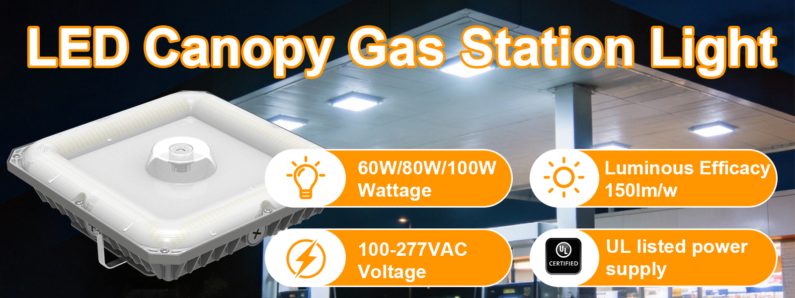 Led Gas Station Canopy Light 100 277vac Wattage Selectable 60w80w100w And Cct Adjustable 3000k4000k5000k Ip65 For Warehouse (5)