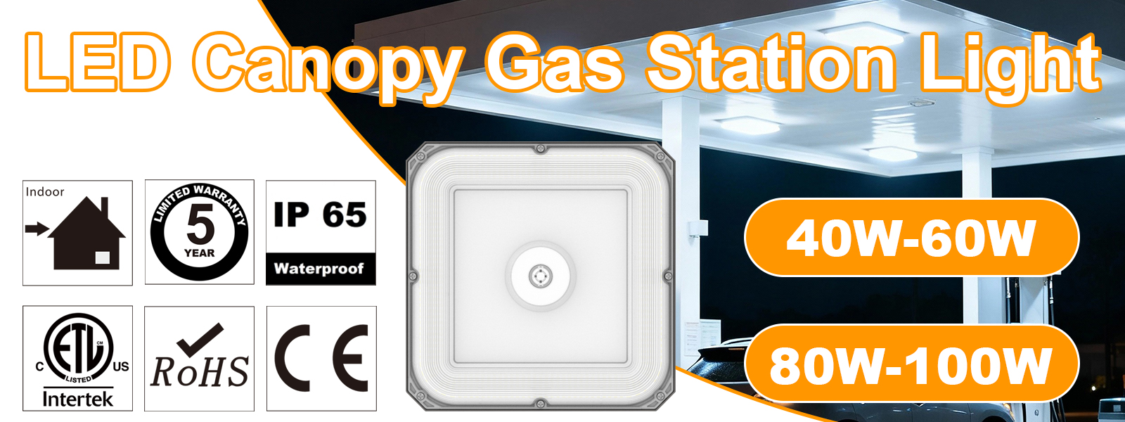 Led Gas Station Canopy Light 100 277vac Wattage Selectable 60w80w100w And Cct Adjustable 3000k4000k5000k Ip65 For Warehouse (6)