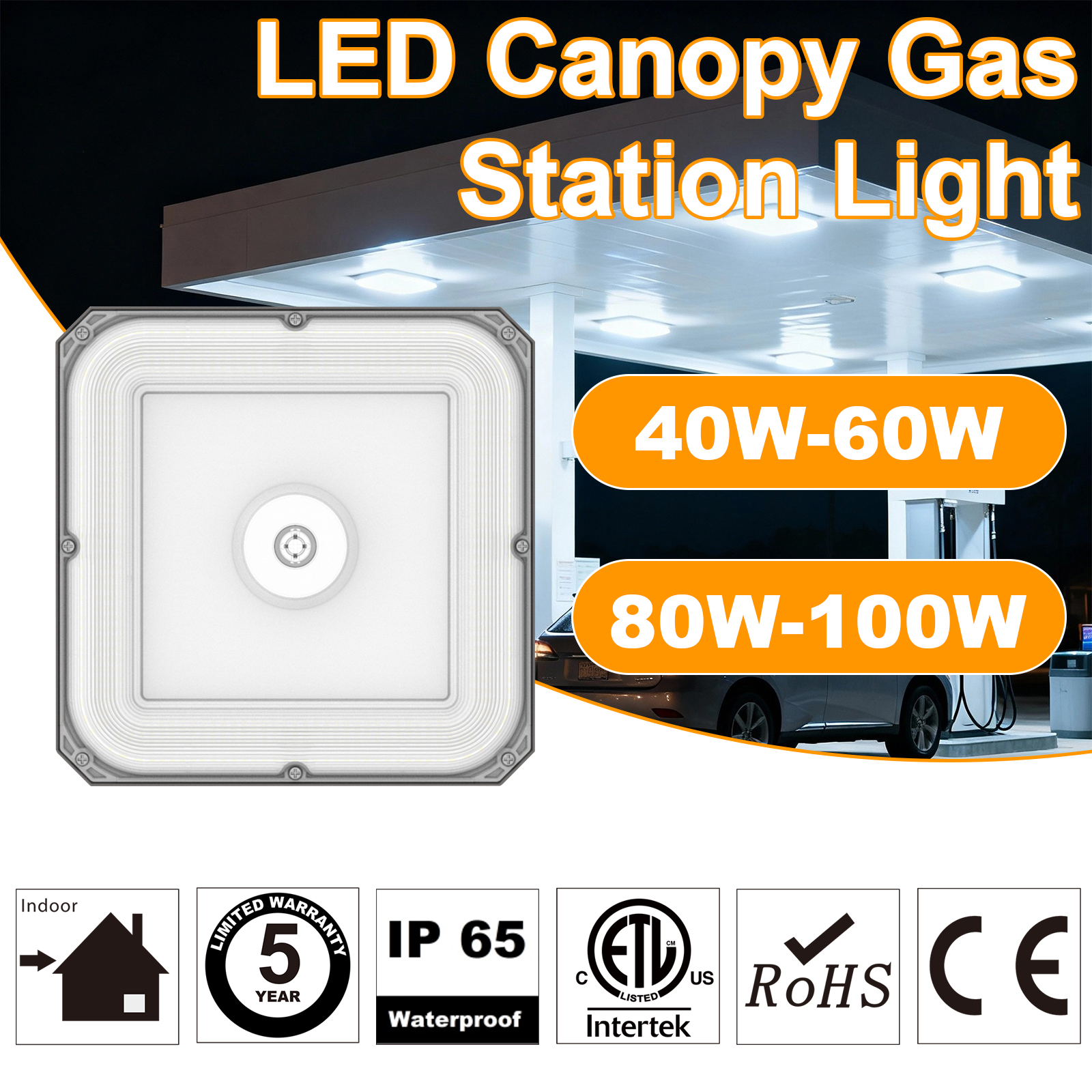 Led Gas Station Canopy Light 100 277vac Wattage Selectable 60w80w100w And Cct Adjustable 3000k4000k5000k Ip65 For Warehouse (7)