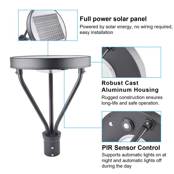 Led Solar Post Top Lights 100 277vac Ip65 And 25w 40w Wattage 5000k With Pir Sensor For Gardens (3)