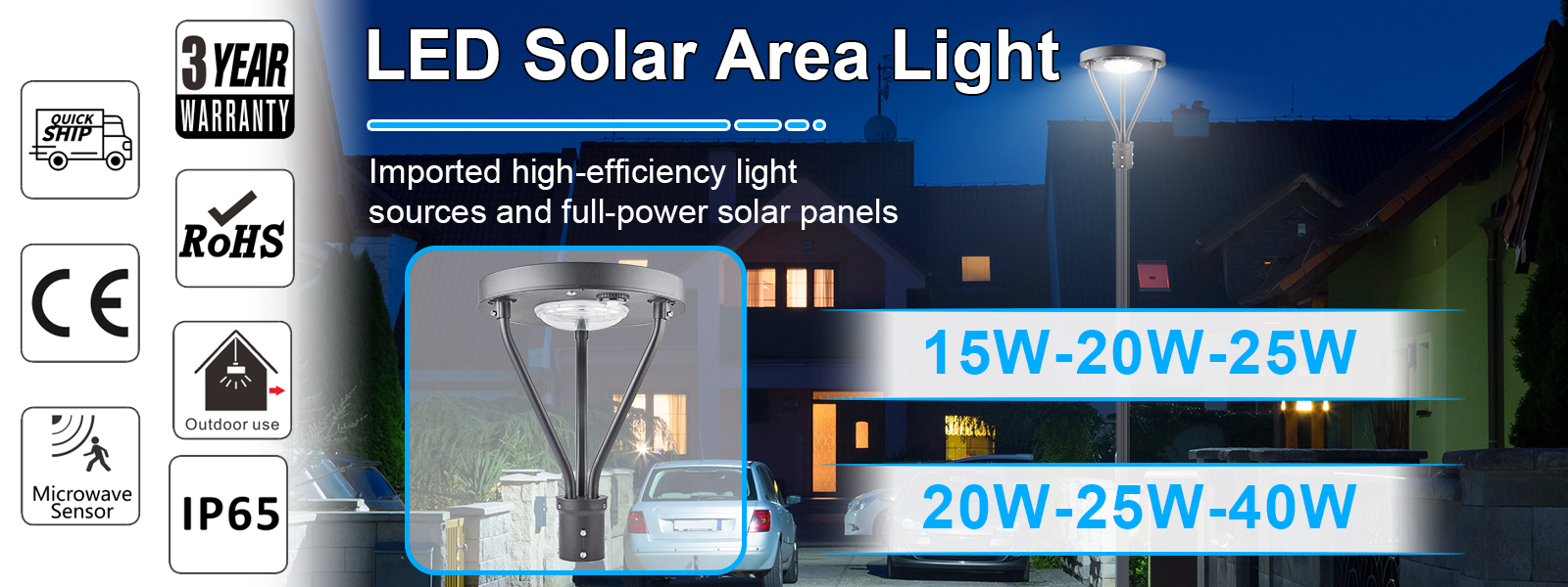 Led Solar Post Top Lights 100 277vac Ip65 And 25w 40w Wattage 5000k With Pir Sensor For Gardens (5)
