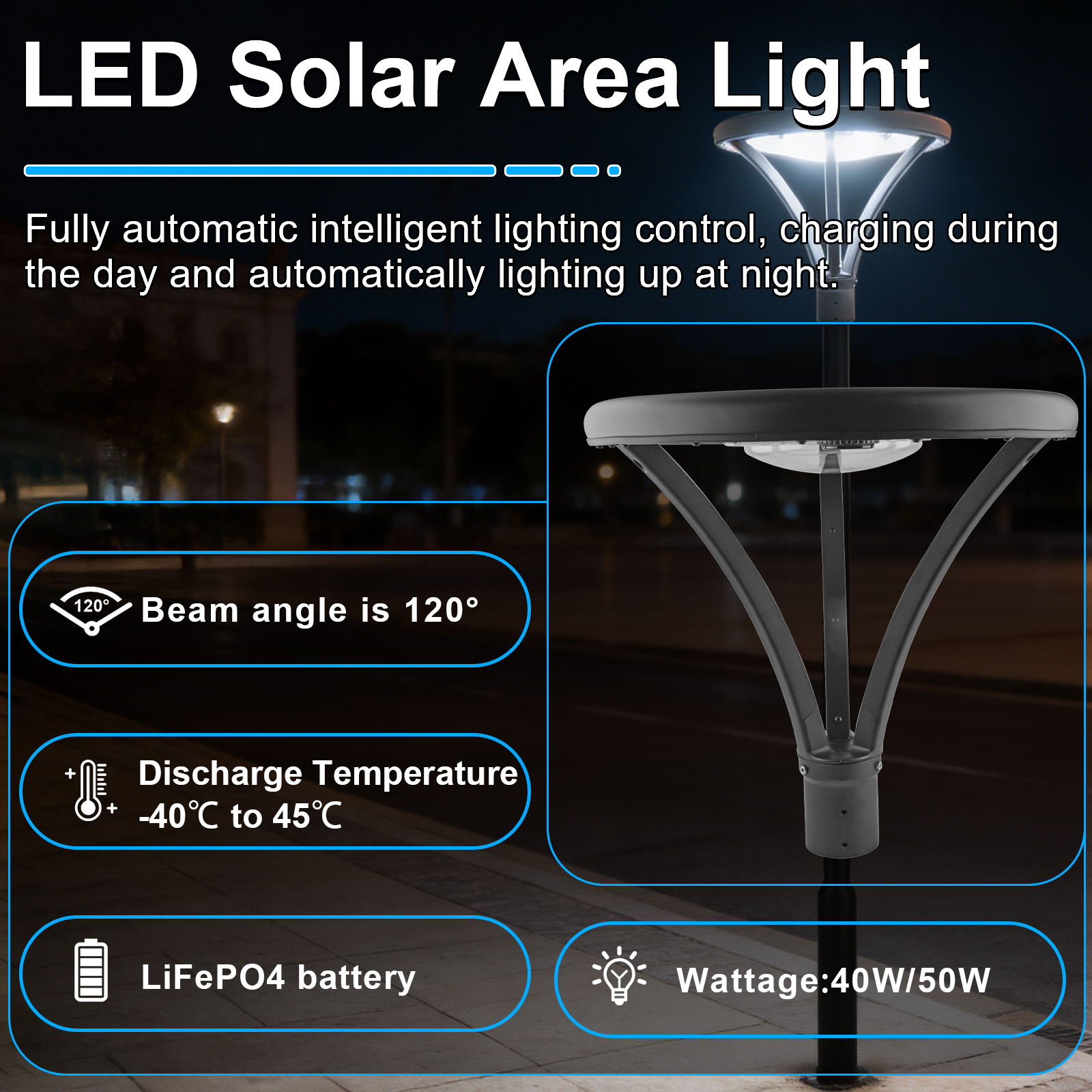 Led Solar Post Top Lights 40w 50w Ip65 Waterproof 5000k With Pir Sensor And Tenon Size 62mm78mm For Gardens (7)