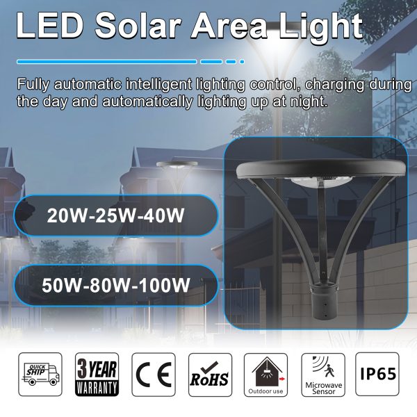 Led Solar Post Top Lights 40w 50w Ip65 Waterproof 5000k With Pir Sensor And Tenon Size 62mm78mm For Gardens (8)