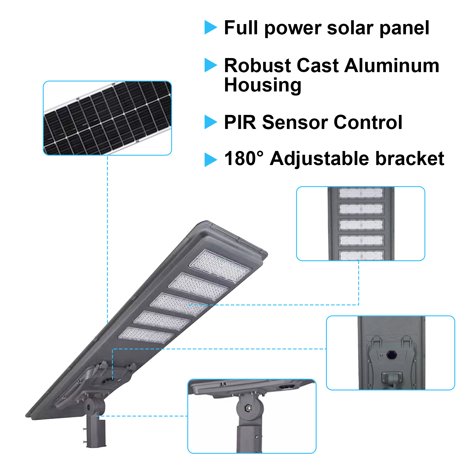 Led Solar Street Lights 150w 200w Ip65 Waterproof 5000k Dusk To Dawn With Pir Sensor For Parking Lots (3)