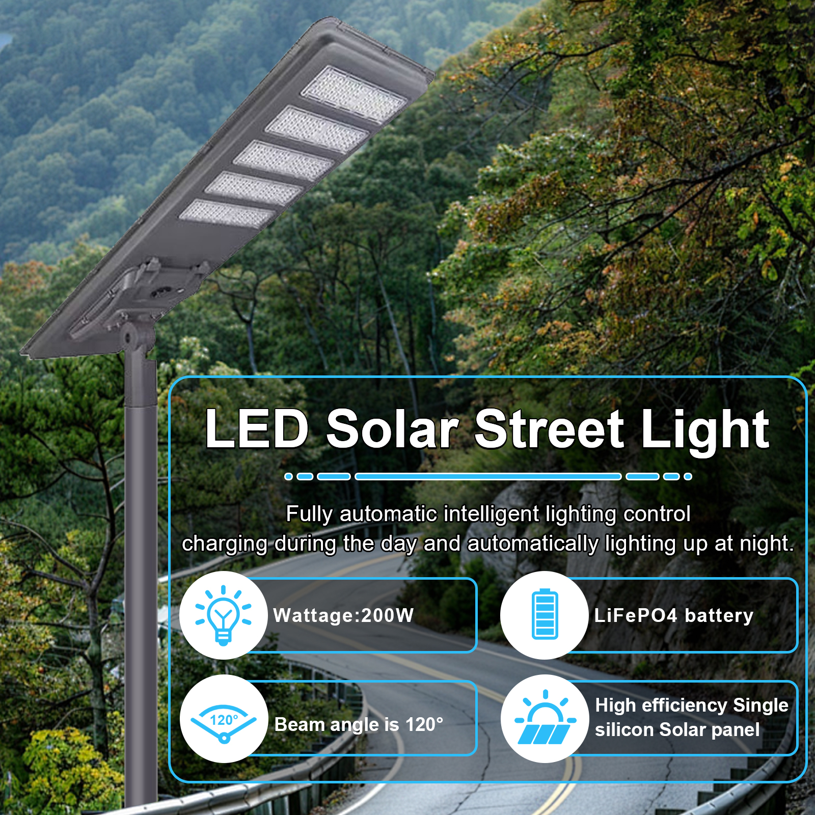 Led Solar Street Lights 150w 200w Ip65 Waterproof 5000k Dusk To Dawn With Pir Sensor For Parking Lots (6)
