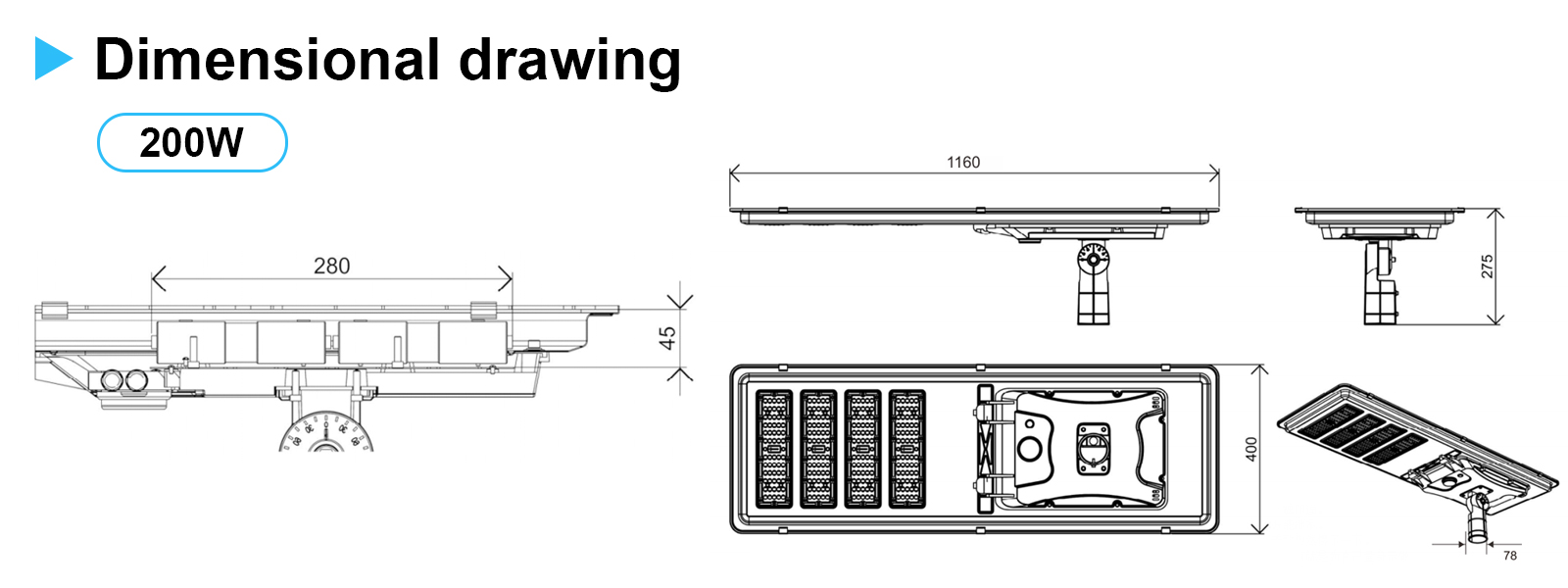 Led Solar Street Lights 150w 200w Ip65 Waterproof 5000k Dusk To Dawn With Pir Sensor For Parking Lots (8)