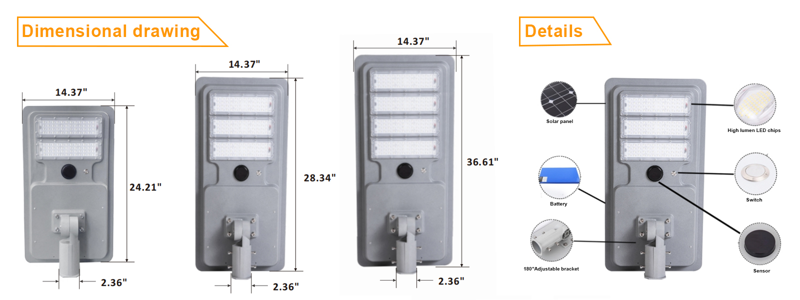 Led Solar Street Lights 50w 80w 100w Ip65 Waterproof 5000k With Pir Sensor For Courtyard (7)