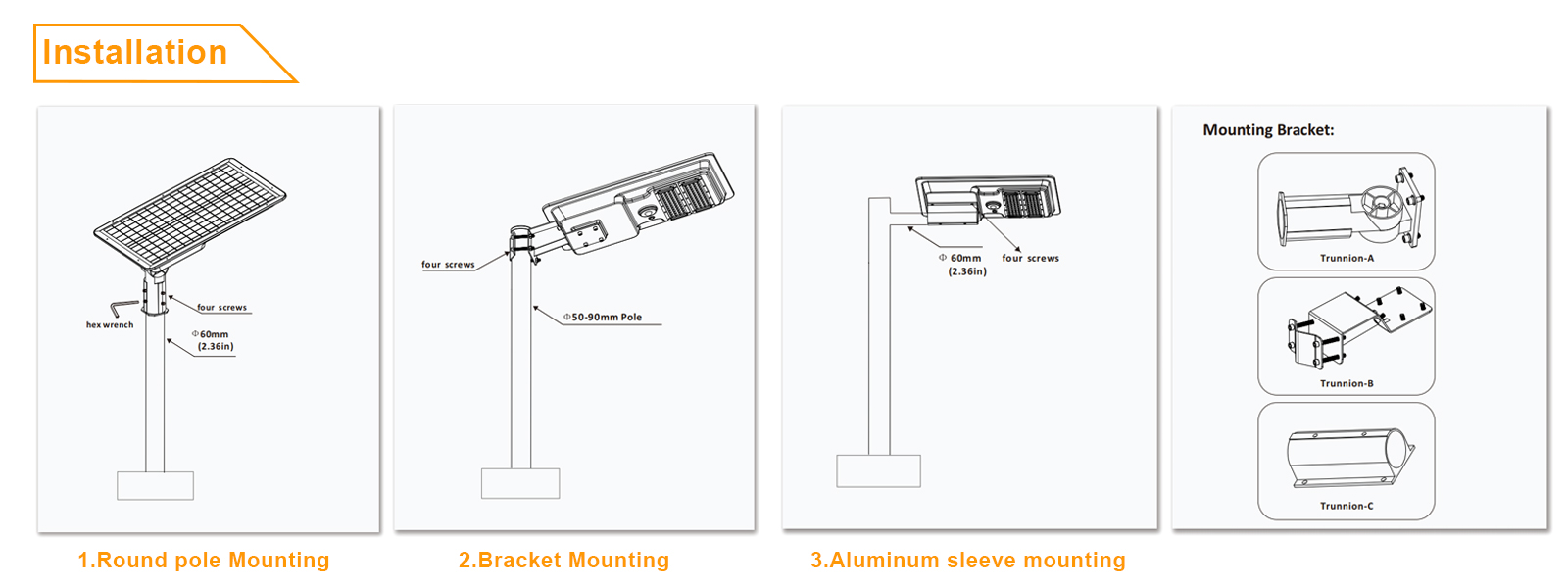 Led Solar Street Lights 50w 80w 100w Ip65 Waterproof 5000k With Pir Sensor For Courtyard (8)