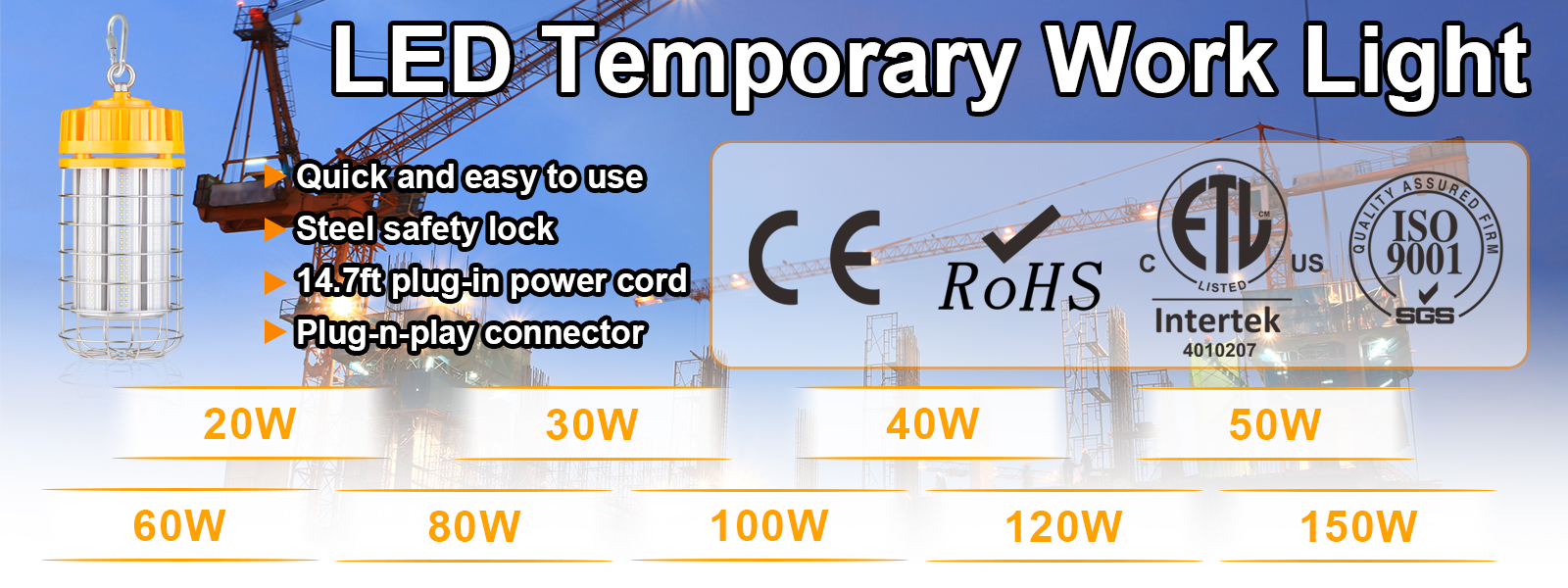Led Temporary Work Lights 100 277vac 100w 150w 5000k With Hook For Garage (7)
