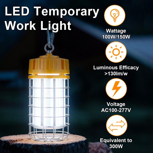 Led Temporary Work Lights Linkable 100 277vac 100w 150w 5000k With Hook For Garage (12)