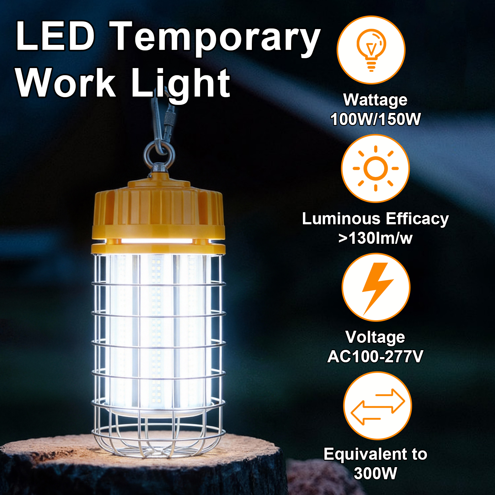 Led Temporary Work Lights Linkable 100 277vac 100w 150w 5000k With Hook For Garage (12)