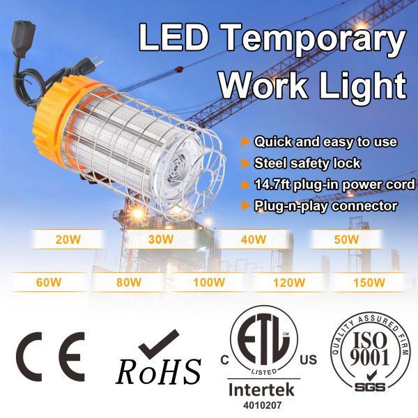 Led Temporary Work Lights Linkable 100 277vac 100w 150w 5000k With Hook For Garage (13)