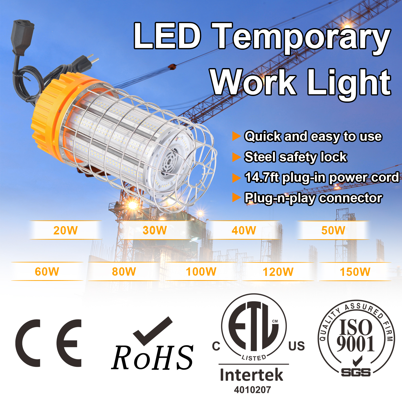 Led Temporary Work Lights Linkable 100 277vac 100w 150w 5000k With Hook For Garage (13)