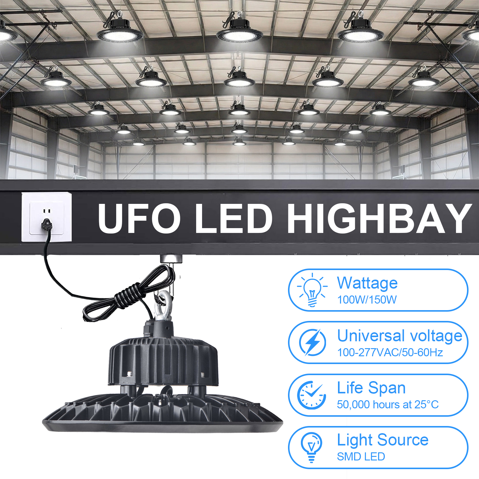 Ufo Led Highbay Light 60w 100w 150w 240w 5000k 120 Degree With Ul Listed Driver For Warehouse (6)