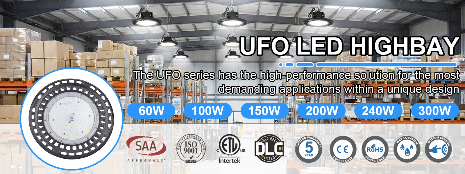 Ufo Led Highbay Light 60w 100w 150w 240w 5000k 120 Degree With Ul Listed Driver For Warehouse (6)