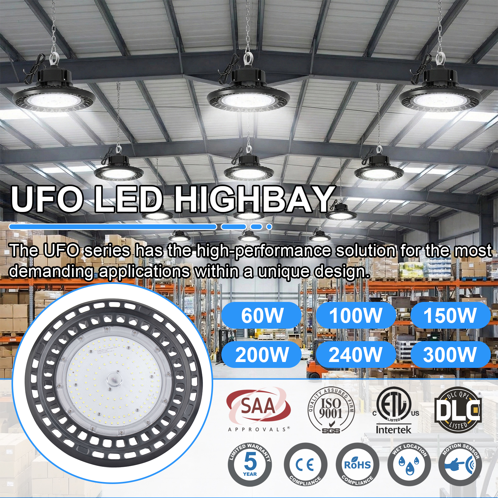 Ufo Led Highbay Light 60w 100w 150w 240w 5000k 120 Degree With Ul Listed Driver For Warehouse (7)