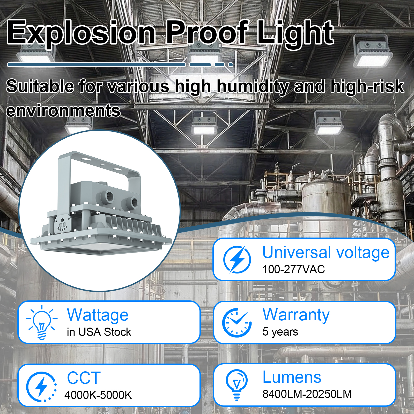 Hazardous Led Flood Explosion Proof Lights 60w 80w 100w 150w 5000k Ip65 With Etl Ul Listed For Fossil Field (10)