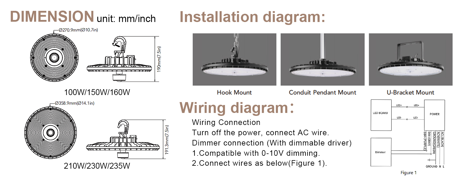 Led Ufo High Bay Light 100w 150w 160w 210w 230w 235w And Cct Ajustable 3000k4000k5000k Dark Bronze With Dlc Listed For Factory (1)