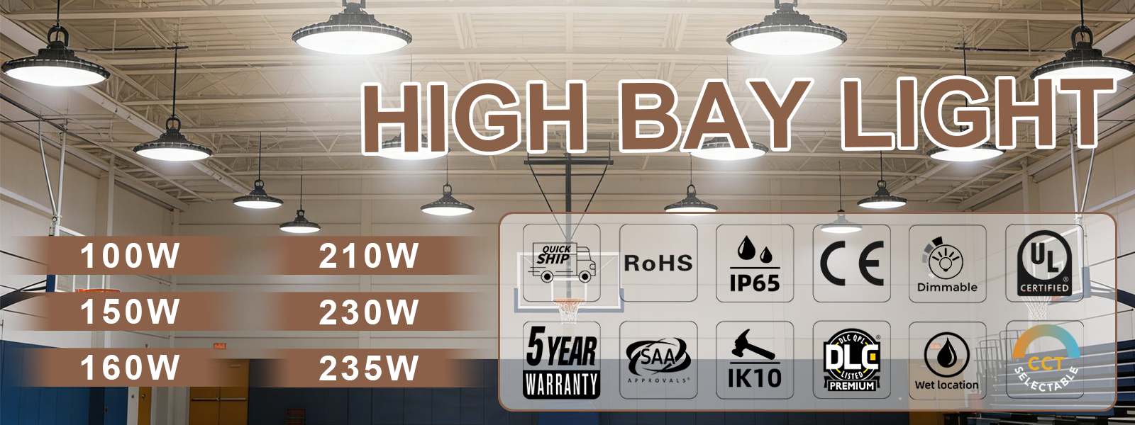 Led Ufo High Bay Light 100w 150w 160w 210w 230w 235w And Cct Ajustable 3000k4000k5000k Dark Bronze With Dlc Listed For Factory (7)