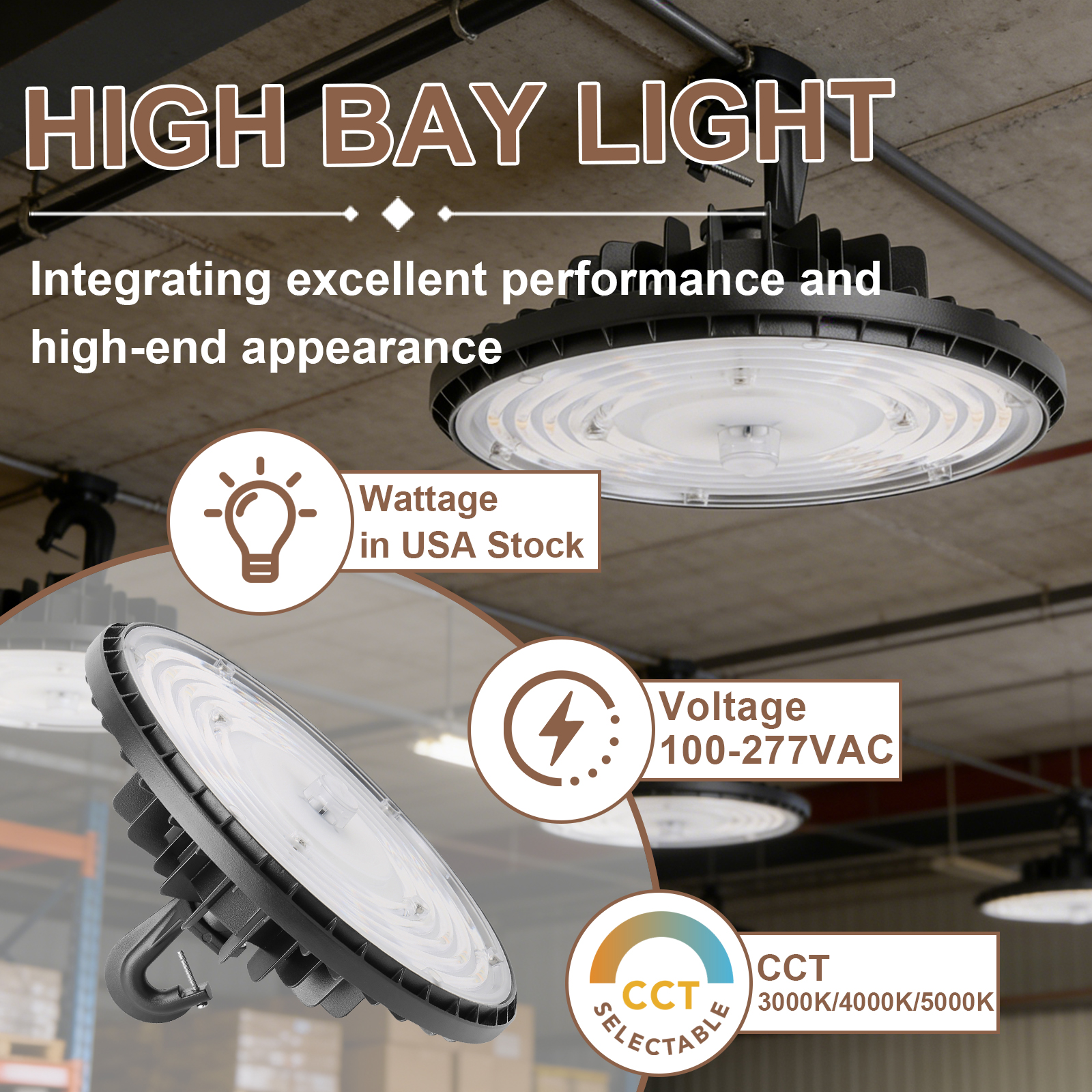 Led Ufo High Bay Light 100w 150w 160w 210w 230w 235w And Cct Ajustable 3000k4000k5000k Dark Bronze With Dlc Listed For Factory (8)