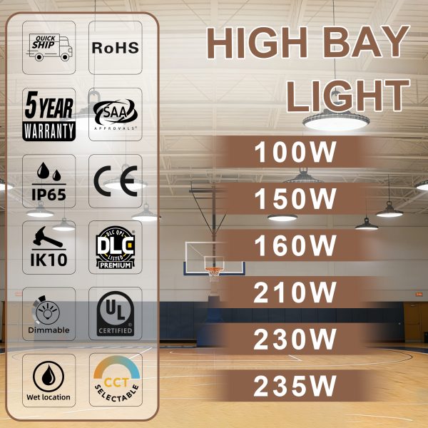 Led Ufo High Bay Light 100w 150w 160w 210w 230w 235w And Cct Ajustable 3000k4000k5000k Dark Bronze With Dlc Listed For Factory (9)