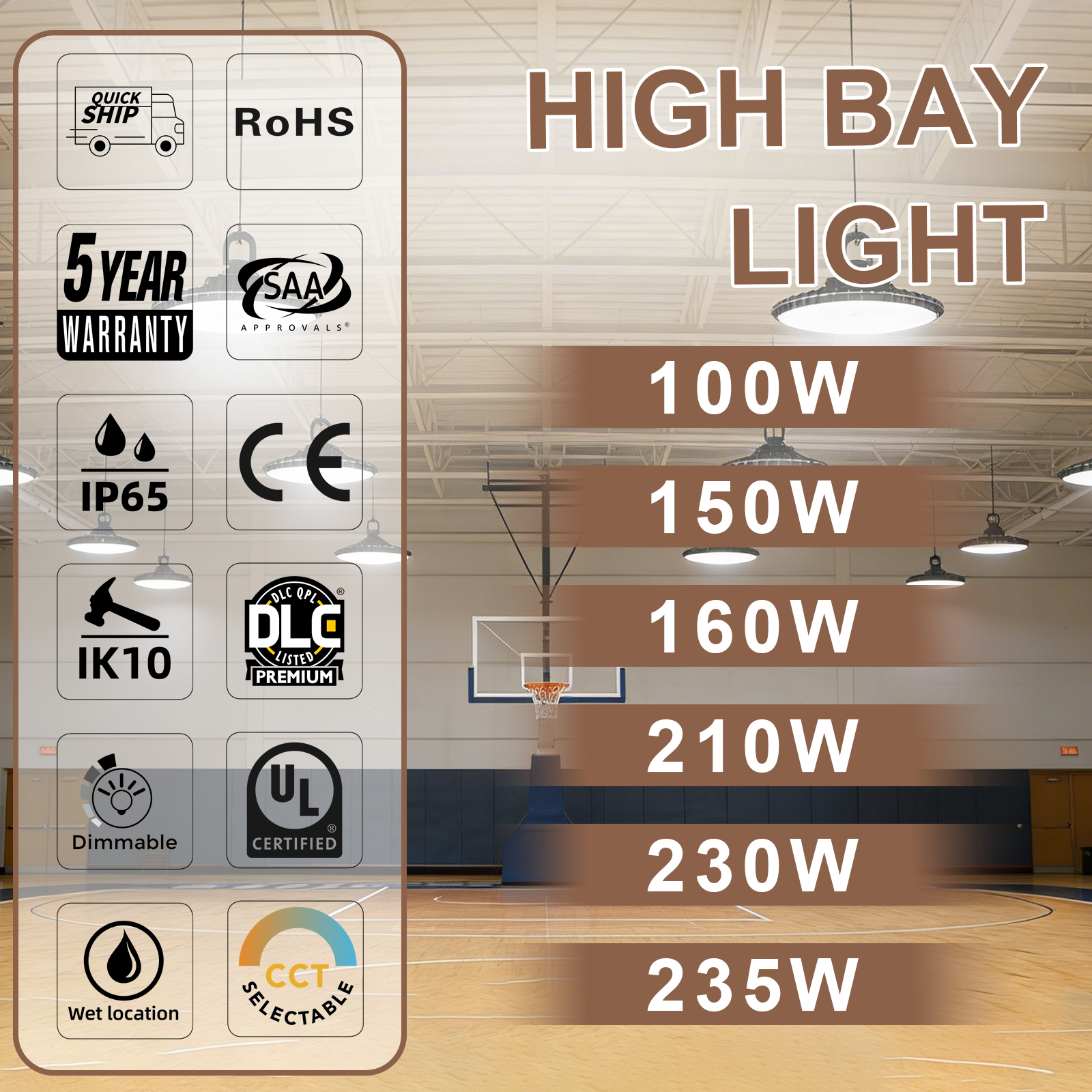 Led Ufo High Bay Light 100w 150w 160w 210w 230w 235w And Cct Ajustable 3000k4000k5000k Dark Bronze With Dlc Listed For Factory (9)